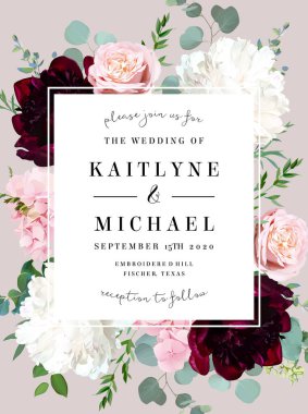 Bahar çiçekli zarif bir düğün kartı.