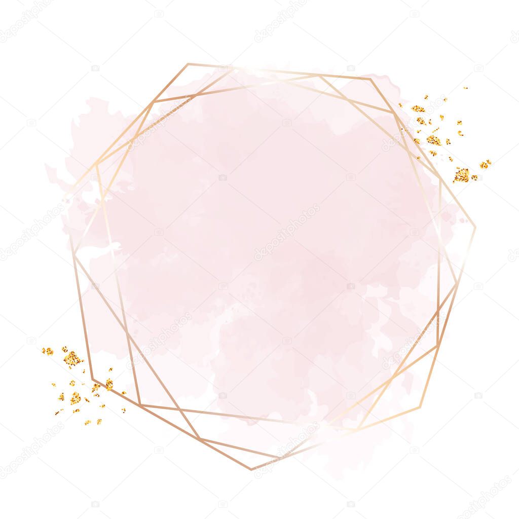 Golden line art, watercolor style pink texture splash
