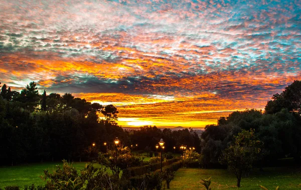 Le parc de Monserrato, Sassari, dans un coucher de soleil spectaculaire — Photo