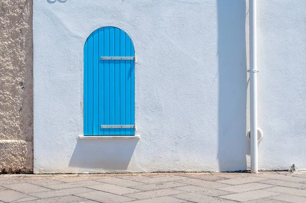 Ventana Azul Madera Sobre Pared Blanca Casco Antiguo Alghero Con — Foto de Stock