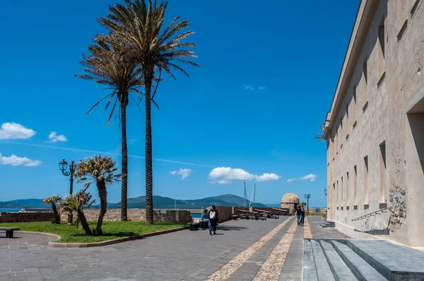 pedestrian area on the ramparts of Alghero - Sardinia in a sunny day of spring