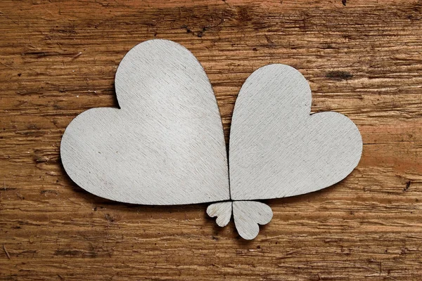 Two Big White Wooden Hearts Two Small Hearts Rough Wooden — Stock Photo, Image