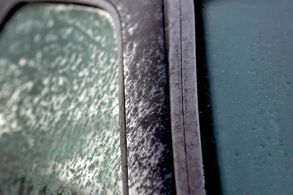 Okno Samochodu Pokryte Mrozem — Zdjęcie stockowe