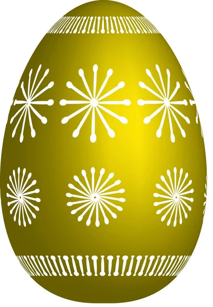 stock image Easter egg, yellow color, shading, drawn white wax ornaments. Isolated object on white background.Yellow spring easter painted egg with white ornaments.