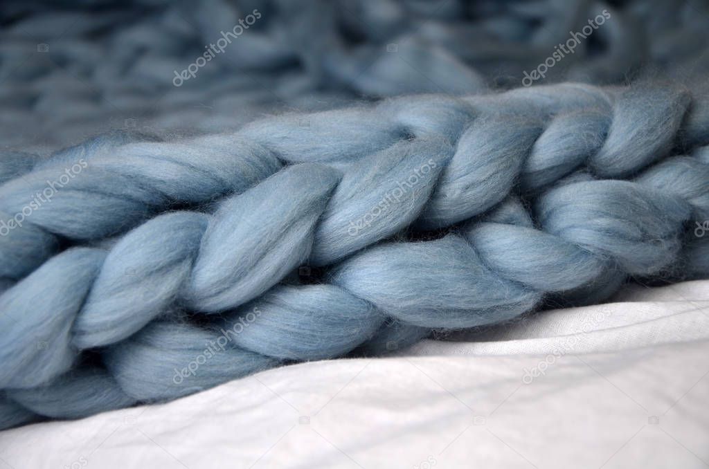 Hand Dyed Merino Wool, Merino wool handmade knitted large blanket, super chunky yarn, trendy concept