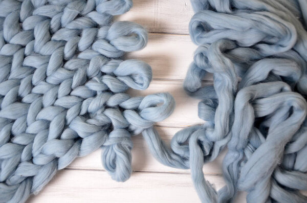 Close-up of knitted blanket, merino wool background