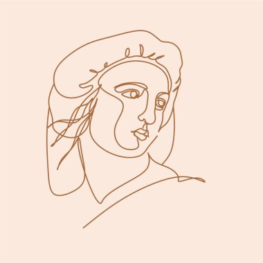 Kadın yüz vektörü. Kadın çizimi. Bir satır sanat. Çizgi çizimi. Çizgi çizme. İnsan çizgisi çizimi. Minimalist baskı. Baeautyr mağaza logosu. Moda sanatı. 