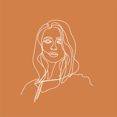 Bir çizgi vektör çizerek, çiçekli soyut yüz. Portre minimalist stil. Botanik parmak izi. Kozmetiğin doğa sembolü. Modern sürekli çizgi sanatı. Moda baskısı. Beaty salon logosu. 