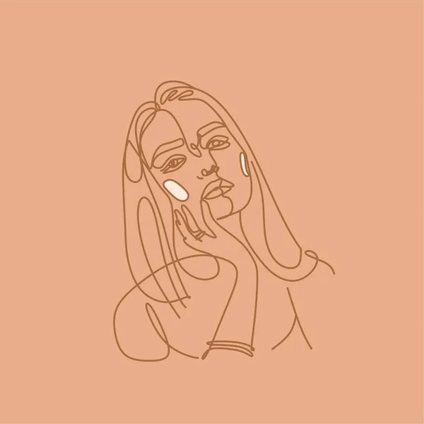 Cara Abstracta Con Flores Por Dibujo Vectorial Una Línea Retrato — Archivo Imágenes Vectoriales