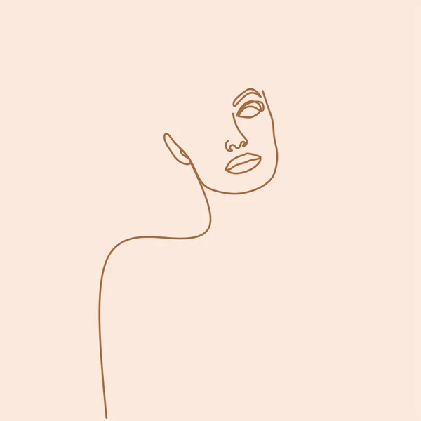 Abstraktes Gesicht Mit Blumen Durch Eine Linienvektorzeichnung Portrait Minimalistischen Stil — Stockvektor