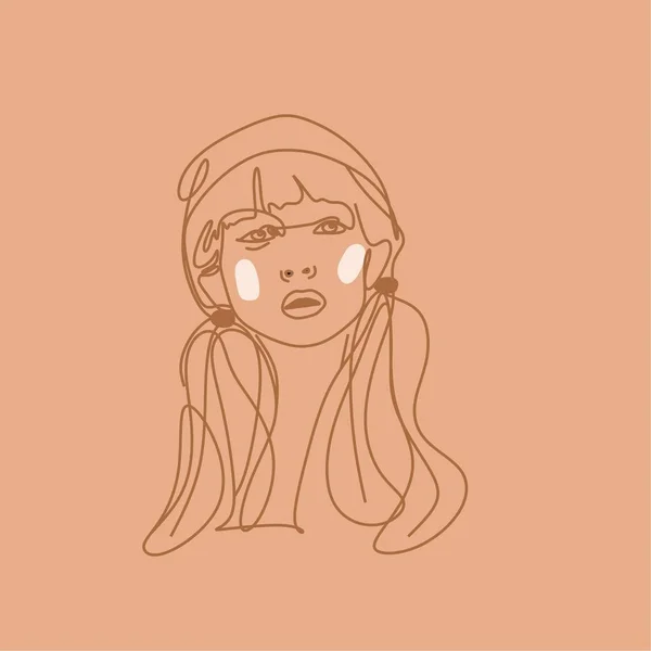 Cara Abstracta Con Flores Por Dibujo Vectorial Una Línea Retrato — Vector de stock