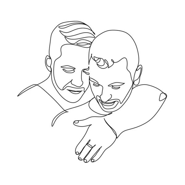 ゲイカップルラインベクトルイラスト ゲイの肖像画の線画 愛の印だ 最小限の人々のアイコン カップルのロゴ 2人だ 愛のベクトル 愛の象徴 — ストックベクタ
