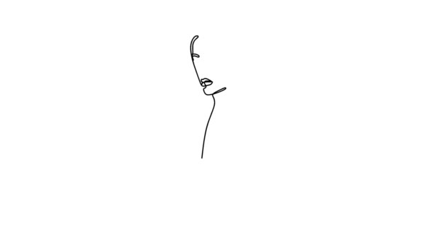 单幅连续单行女性面部素描的自绘简单动画 美丽的女孩或女人肖像 用手绘在白色背景上的黑线 — 图库视频影像