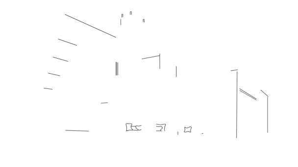 Auto dessin animation simple d'une seule ligne continue dessin maison forme architecture, bâtiment. Dessin à la main, lignes noires sur fond blanc .