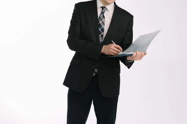 Business Document Business Man Writing Tablet Blank Sheet Businessman Businessman — Stock Photo, Image