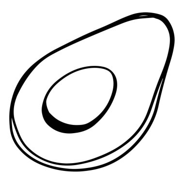 Sevimli bir karalama çizelgesinin dijital çizimi. Avokado yarısı kemik manzaralı. Kumaş, poster, menü, restoran, gıda ambalajı, pankart ve davetiye baskısı.