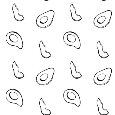 Beyaz bir arka planda avokado çizgisi olan dijital çizim kare dikişsiz desen. Pankart, web tasarımı, davetiye kartları, kağıt, kumaş, ambalaj, kartlar için yazdır.