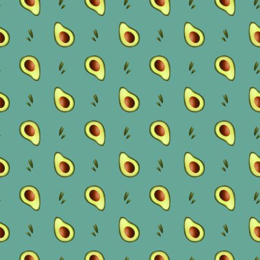 Turkuaz arka planda avokado olan dijital çizim kare dikişsiz desen. Pankart, web tasarımı, davetiye kartları, kağıt, kumaş, ambalaj, kartlar için yazdır.