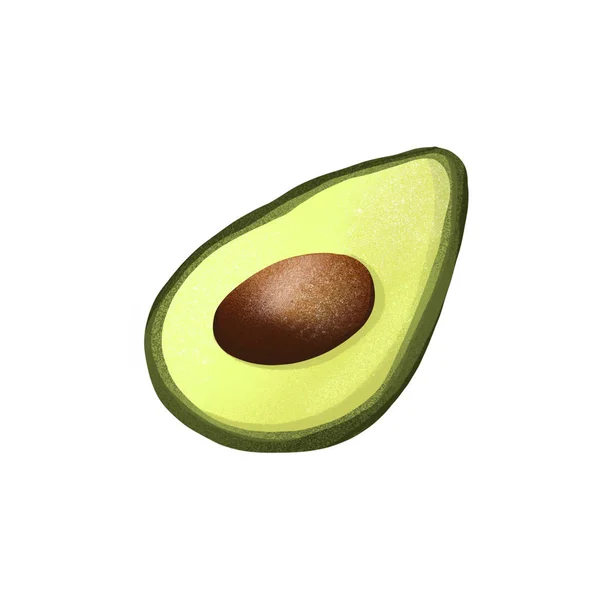 Digitale Illustration Einer Niedlichen Grünen Avocadohälfte Mit Knochenoberseite Druck Für — Stockfoto