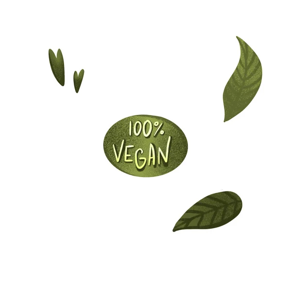 100 Vegan 귀여운 모양의 문양을 디지털로 그림입니다 포스터 디자인 포장용 — 스톡 사진