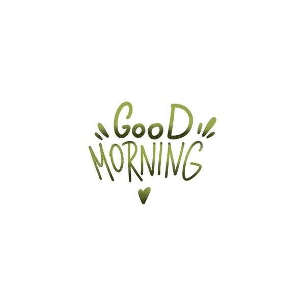 Digital Illustration Cute Textural Green Inscription Good Morning Print Fabrics — Stock Photo, Image