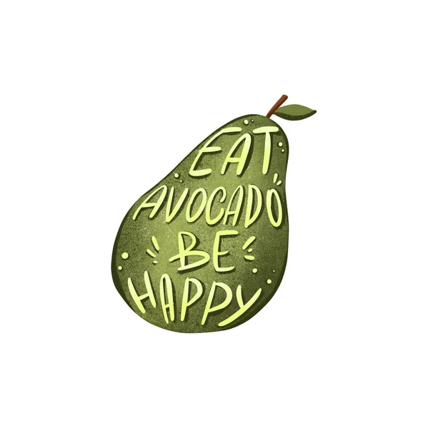 Цифровая Иллюстрация Милой Текстурированной Зеленой Авокадо Текстом Едят Авокадо Счастливым — стоковое фото