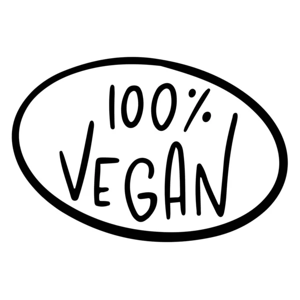 Digitální Ilustrace Roztomilého Obrysového Oválného Znaku Zeleným Nápisem 100 Vegan — Stock fotografie