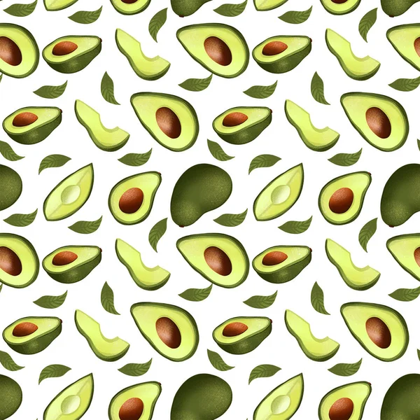 Digital Illustration Kvadrat Sömlöst Mönster Med Avokado Vit Bakgrund Skriv — Stockfoto