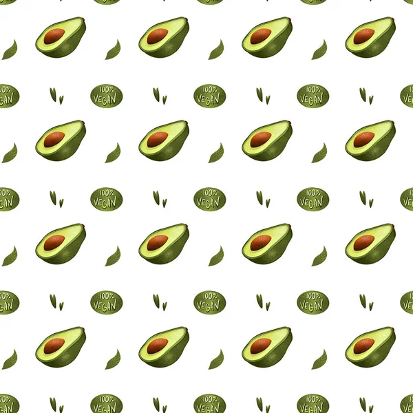 Digitale Illustratie Vierkant Naadloos Patroon Met Avocado Een Witte Achtergrond — Stockfoto