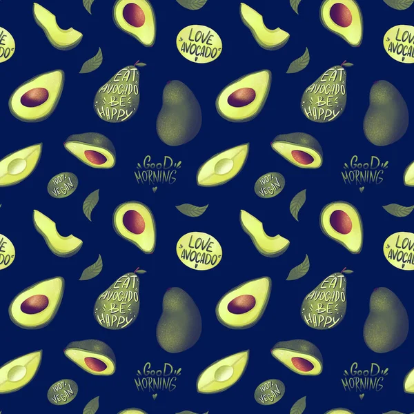 Digitale Illustratie Vierkant Naadloos Patroon Met Avocado Een Donker Klassieke — Stockfoto