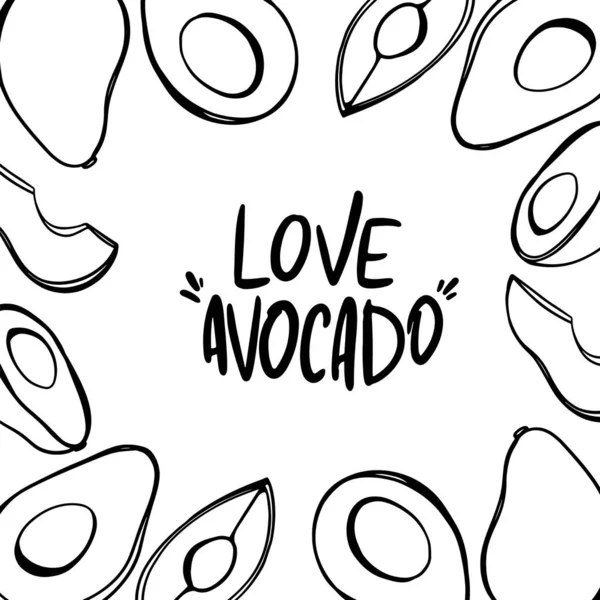 Digitale Illustratie Vierkante Poster Ansichtkaart Met Handgeschreven Inscriptie Liefde Avocado — Stockfoto