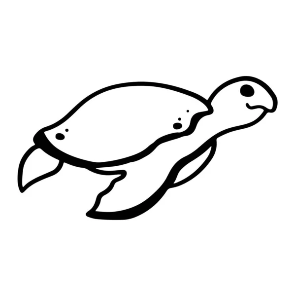 Ilustração Digital Bonito Doodle Preto Contorno Livre Único Sorriso Tartaruga — Fotografia de Stock