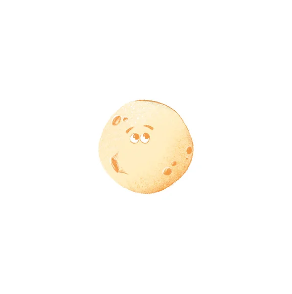 Digital Illustration Cute Textured Childish Smiling Face Full Whistling Moon — Stock Photo, Image