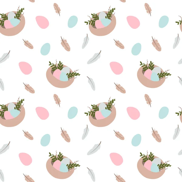 Cyfrowa Płaska Ilustracja Słodkiego Delikatnego Wzoru Wielkanocnego Kolorowymi Jajkami Piórami — Zdjęcie stockowe