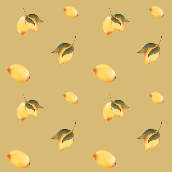 Digitální Ilustrace Bezešvého Vzoru Roztomilé Texturované Šťavnaté Žluté Citron Hřebíček — Stock fotografie