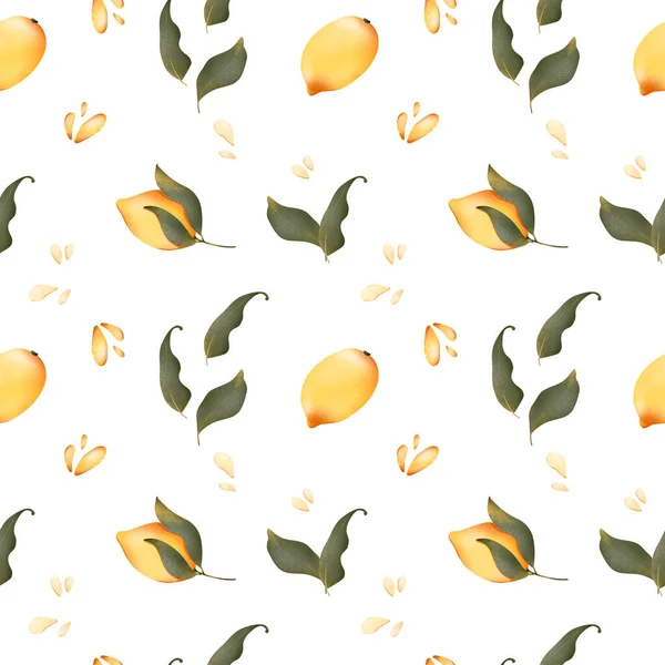 流线型图案的数字图像一个可爱的纹理多汁的黄色柠檬 果汁滴 印刷包装 邀请函 — 图库照片