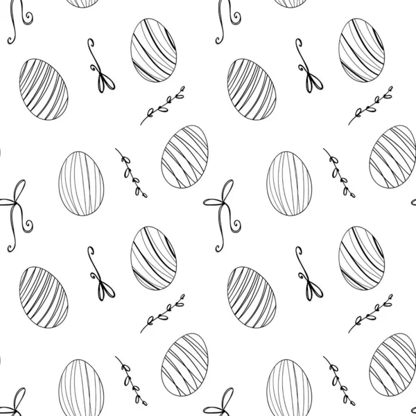 Easter Striped Eggs Outline Doodle Seamless Pattern Cute Digital Art — Stock Photo, Image