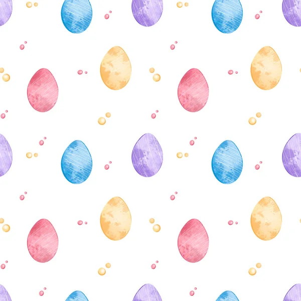 イースターパステルカラーの卵の食感かわいいデジタルアートのシームレスなパターン白の背景に バナー ポスター カード ウェブ 招待状 包装紙と箱の印刷 — ストック写真