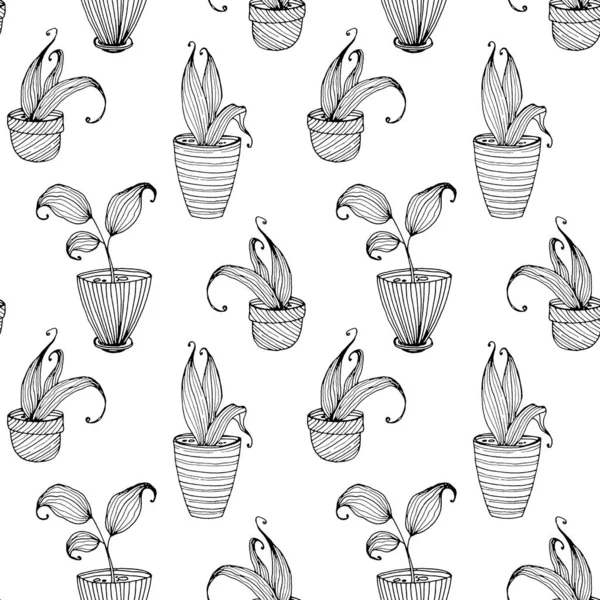 Home Planten Potten Met Een Gestreept Patroon Set Met Hand — Stockfoto