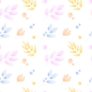 Hassas dallar beyaz arka planda suluboya dijital sanat kusursuz desen. Kartlar, davetiyeler, düğünler, afişler, posterler, kumaşlar, ambalaj kağıtları, paketler, web tasarımı.