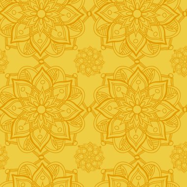 Dijital sanat karalaması kusursuz hatları sarı arka planda kusursuz deseni var. Kumaş, ambalaj kağıdı, afişler, afişler, kartlar, reklamlar, kapaklar, web tasarımı, davetiye kartları.