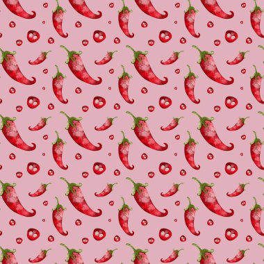 Pembe arka planda parlak, kırmızı bibersiz sevimli, dokuma şekilli dijital sanat. Kartlar, ambalajlar, restoranlar, afişler, posterler, kumaşlar, ambalaj kağıtları, kapaklar için yazdırma.