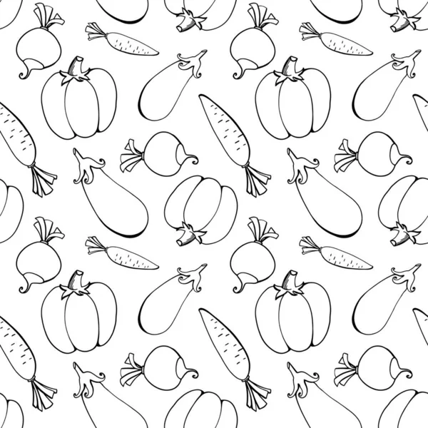 Contorno Doodle Vegetal Patrón Sin Costuras Lindo Arte Digital Textural — Foto de Stock