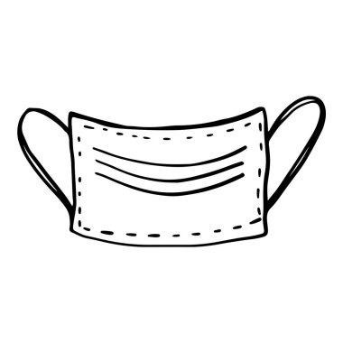 Maskeli sevimli tıbbi karalama dijital sanatın ana hatları. Afişler, posterler, ağ, çıkartmalar, gönderiler, kağıtlar, kartlar için yazdır.