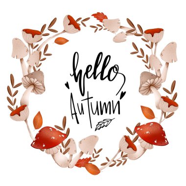 Beyaz arka planda mantarlı, karalama dijital resimli bir 