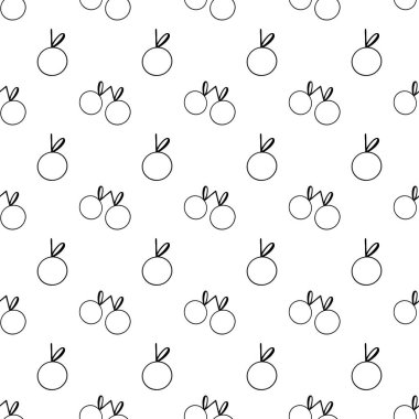 Beyaz arka planda kirazlı, sevimli dijital karalama şekilleri. Kumaş, ambalaj poşetleri, kağıt, boyama kitapları, kartpostallar, davetiyeler, afişler, posterler, kırtasiye malzemeleri için yazdır.