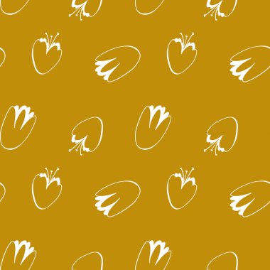 Çiçek tomurcukları, sarı arkaplandaki dijital karalama sanatını şekillendirir. Kumaşlar, afişler, web tasarımı, posterler, davetiyeler, kartlar, kağıtlar, ambalaj kağıtları için yazdır.