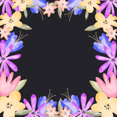 Çiçek tomurcukları siyah arkaplanda dijital sanat çerçevesi. Kumaşlar, afişler, web tasarımı, posterler, davetiyeler, kartlar, kağıtlar, ambalaj kağıtları için yazdır.