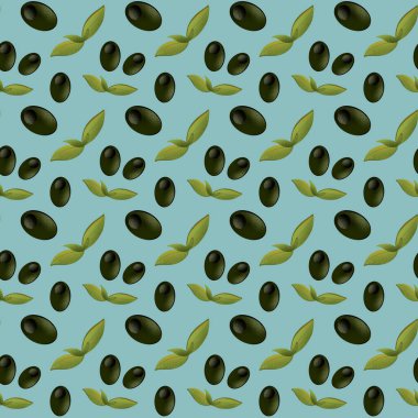Mavi arka planda parlak zeytin dokusu dijital devriye. Afişler, ambalaj kağıtları, posterler, kartlar, davetiyeler, kumaşlar, kafeler, menüler, restoranlar, web tasarımı.
