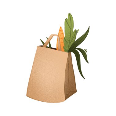 Kahverengi el çantası teslimat ürünleri sevimli doku dijital sanat. Çıkartmalar, kartlar, kağıtlar, siteler, afişler, posterler, yapıştırma defteri, ambalaj kağıdı.